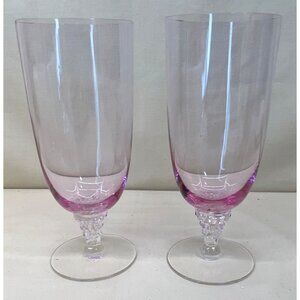 2 Franciscan Tiffin Wistaria Pink Clear Stemmed Iced Ice Tea Footed Glasses